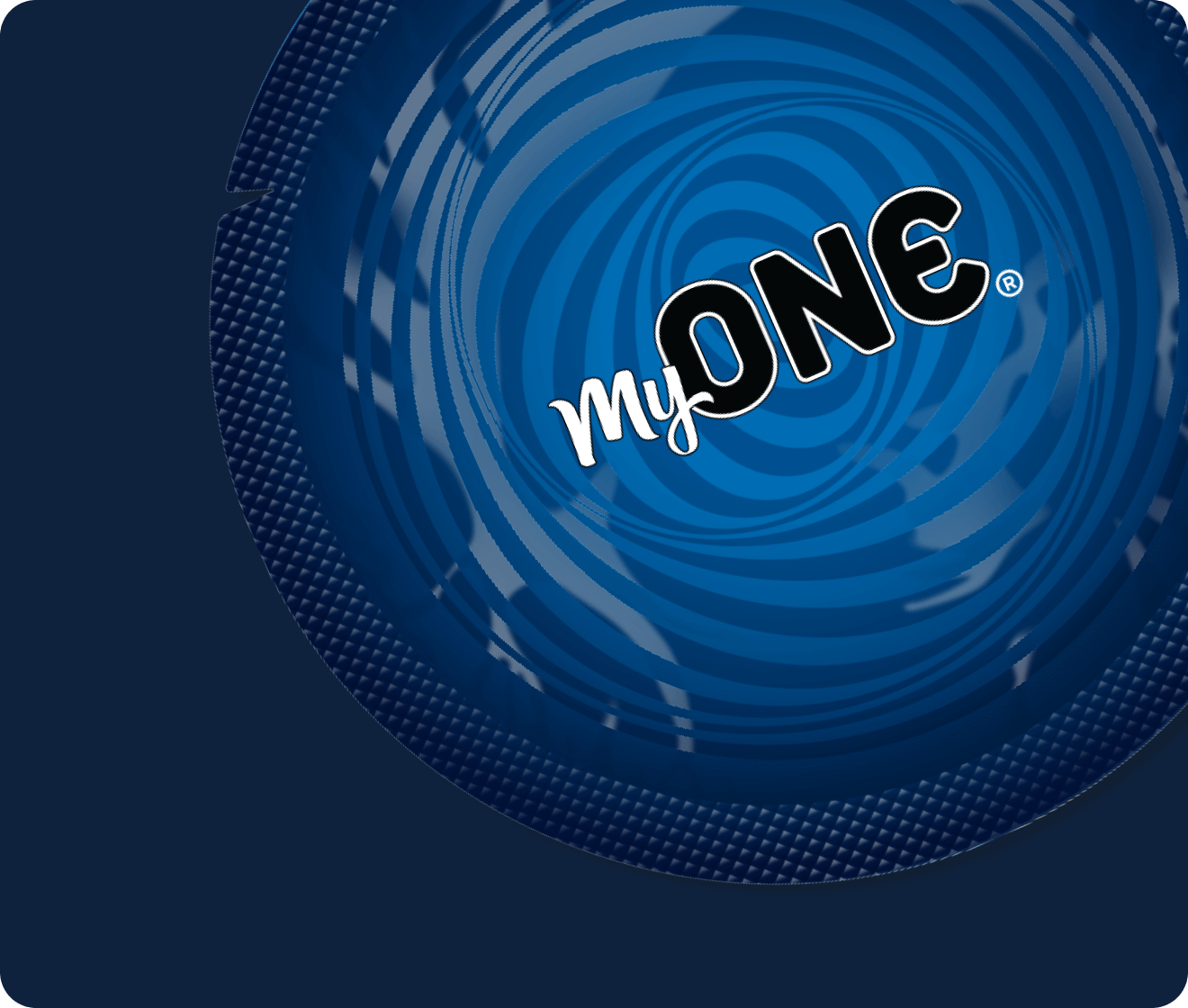 blue myone condom wrapper on a blue background