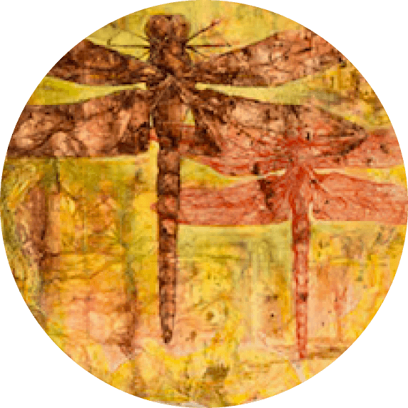 Artistic depiction of a dragonfly with abstract background