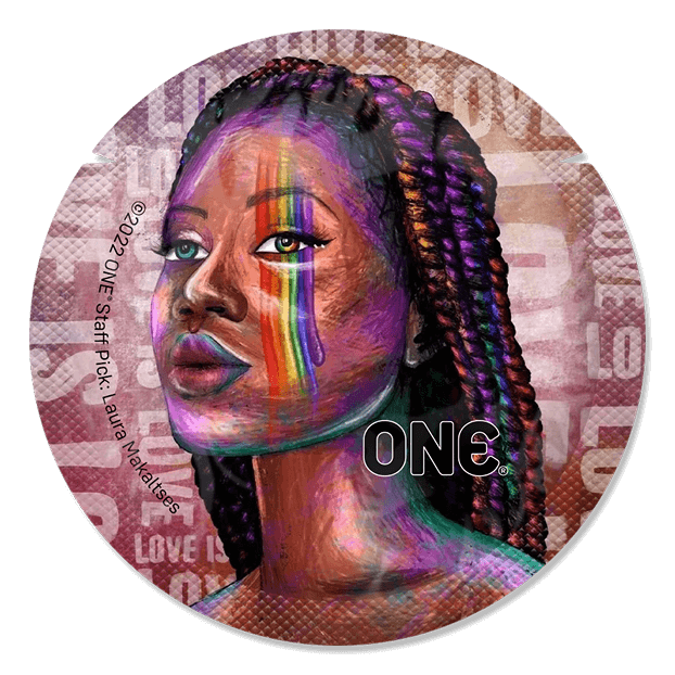 Artistic depiction of a person with a rainbow on their face, surrounded by 'ONE' branding.