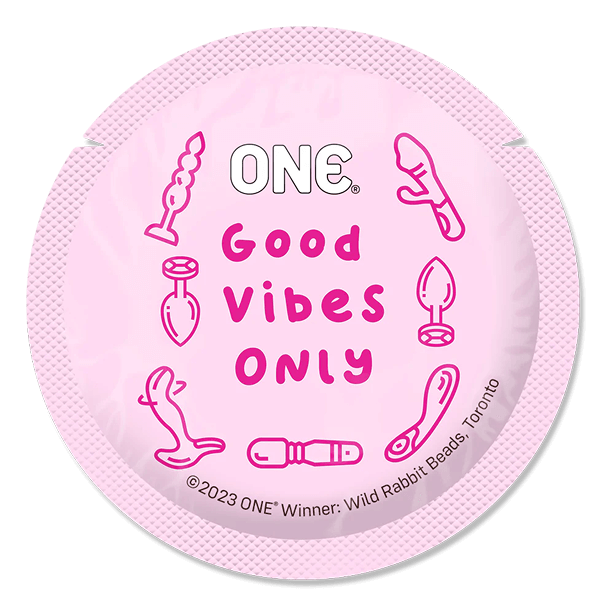 Pink packaging with 'Good Vibes Only' text and product illustrations on a black background