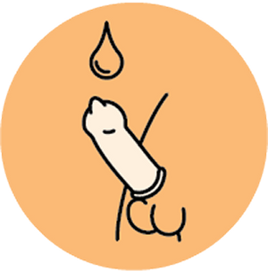 Illustration of a hand holding a drop above a circle with a peach color