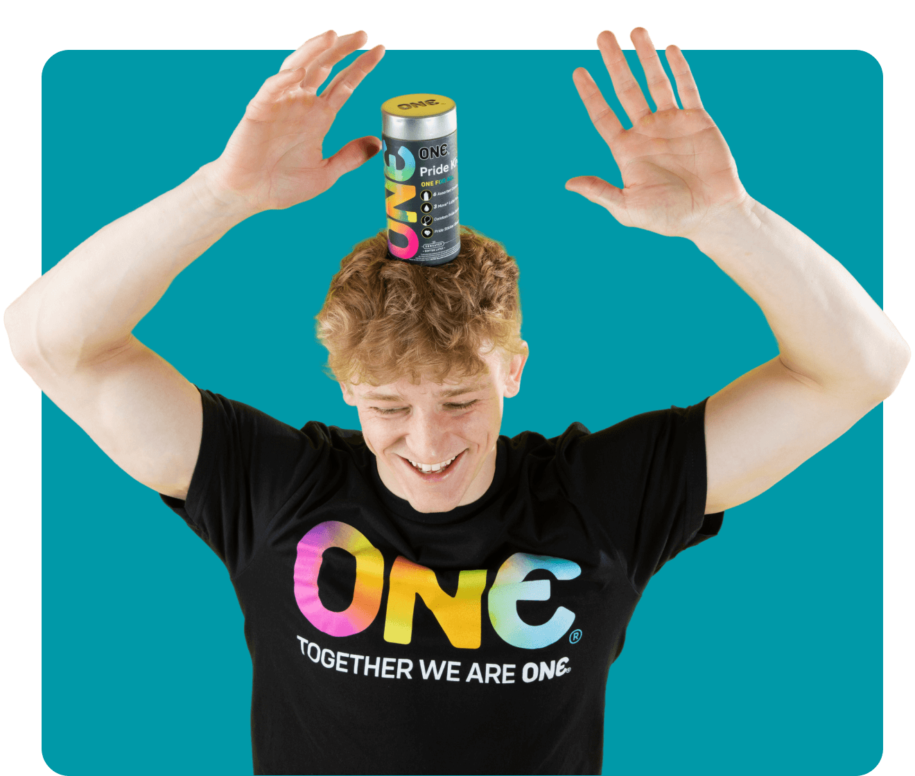 boy with one tshirt and teal background