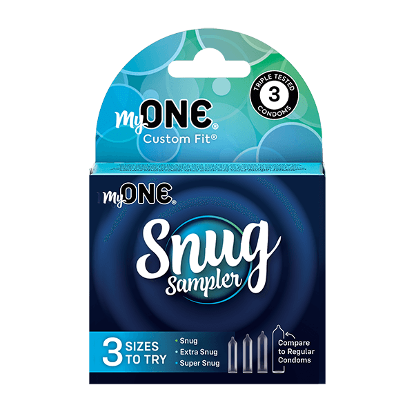 My ONE Snug Sampler packaging with blue and green design on a black background