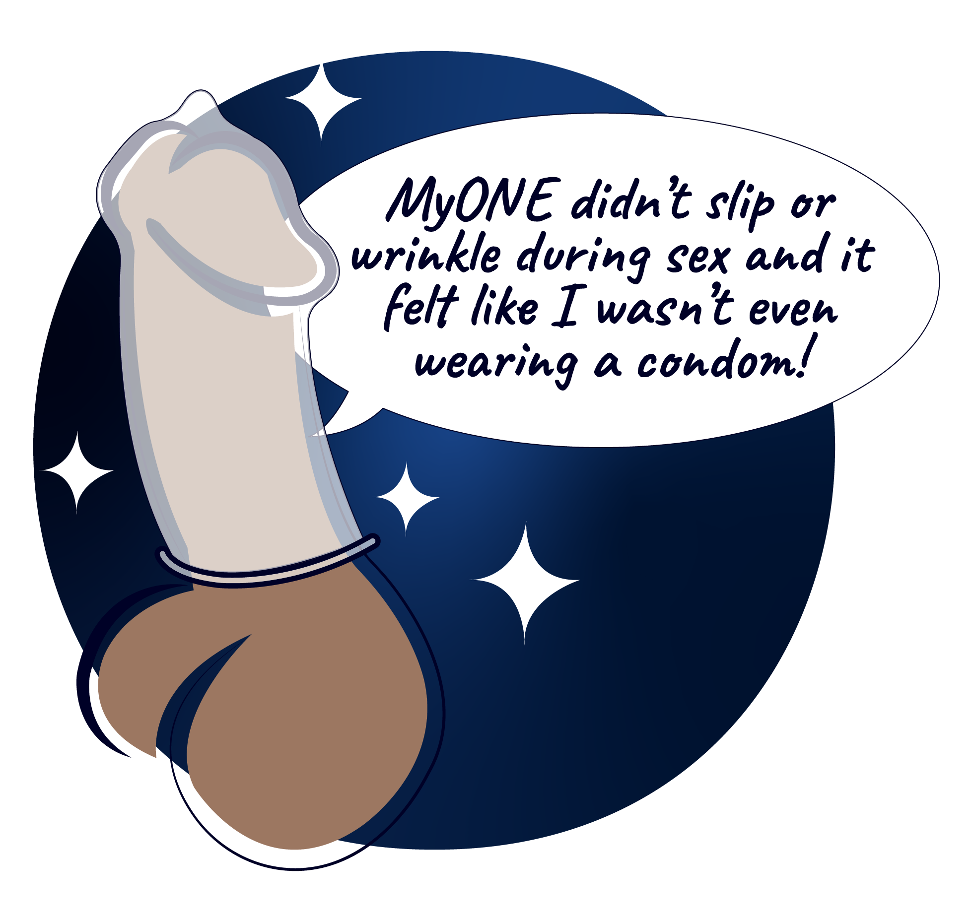 Image of penis graphic with speech bubble. Text says 