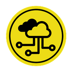 Yellow circle with cloud and circuit design on a black background