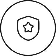 Outline of a shield with a star in the center, enclosed in a circular border.