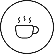 Icon of a coffee cup with steam in a circular outline